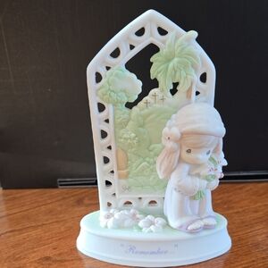 Precious Moments White and Green Ceramic Figurine